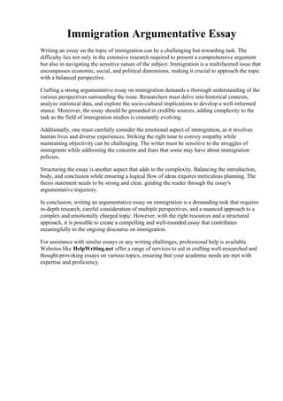 immigration topics for argumentative paper Reader