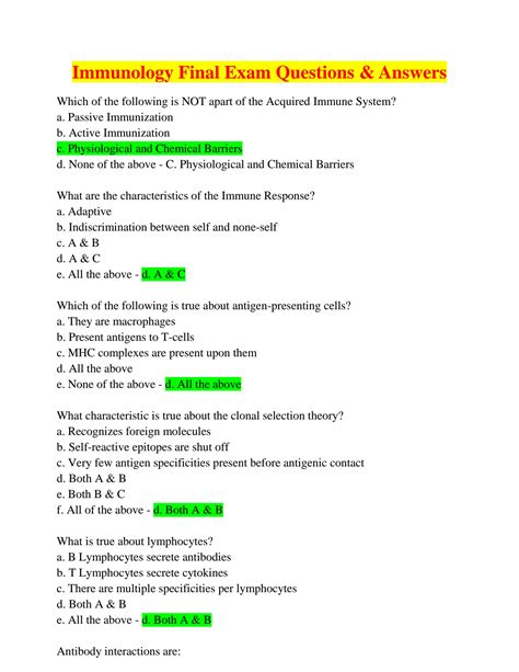 immunology long answer exam questions PDF