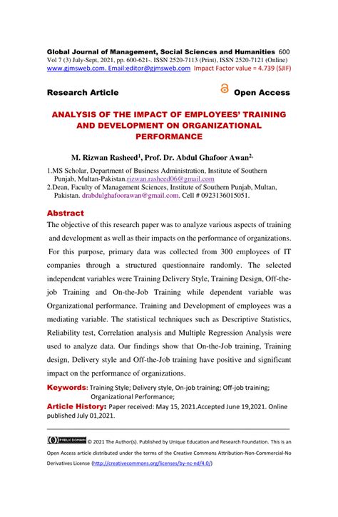 impact of training and development on employee performance pdf Epub