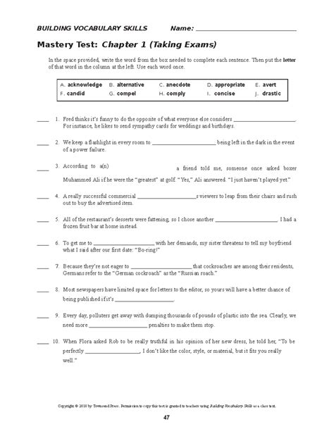 improving vocabulary skills mastery test answers Ebook Reader