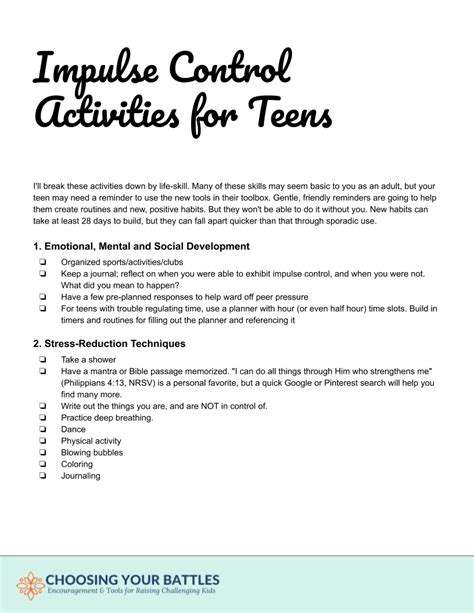 impulse control activities with adolescents Reader