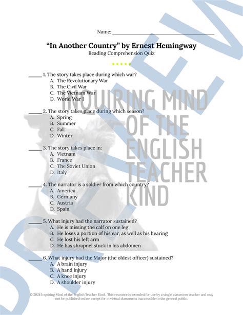 in another country ernest hemingway questions and answers Reader