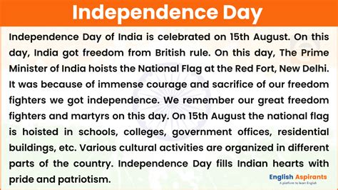 independence day essay in english for class 7 pdf Kindle Editon