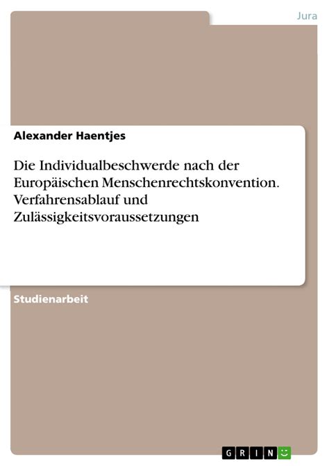 individualbeschwerde europ ischen menschenrechtskonvention verfahrensablauf zul ssigkeitsvoraussetzungen PDF