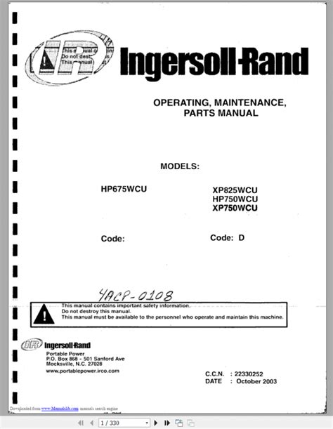 ingersoll rand service manual PDF