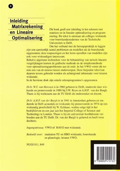 inleiding matrixrekening en lineaire optimalisering PDF