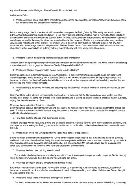 inspector calls questions and explorations answers Epub