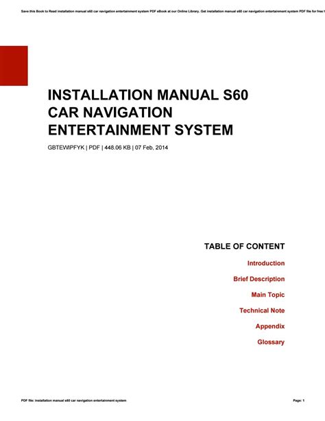 installation manual s60 car navigation entertainment system Doc