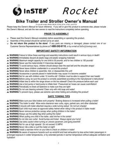 instep rocket bicycle trailer manual PDF