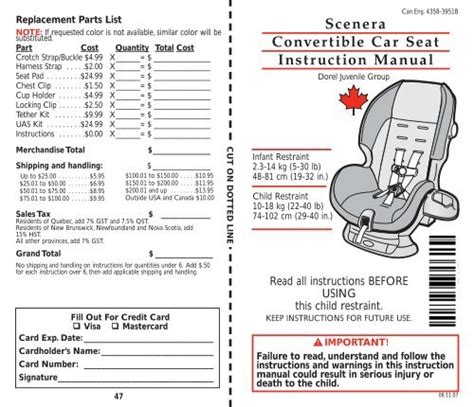 instruction manual for the seat PDF