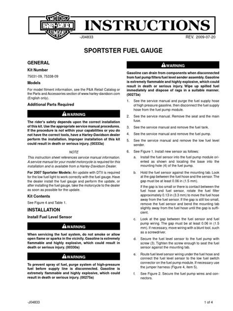 instruction sheet sportster pdf PDF