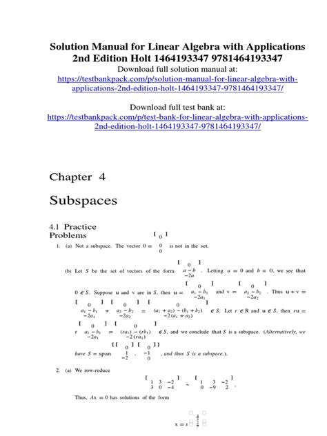 instructor solutions manual holt linear algebra Reader