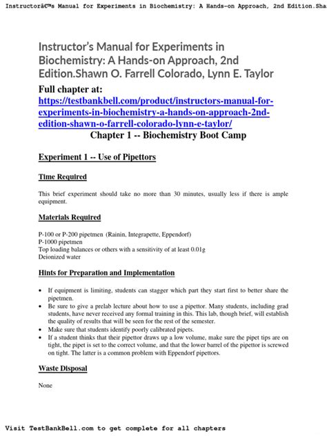 instructors solution manual for experiments in biochemistry Epub