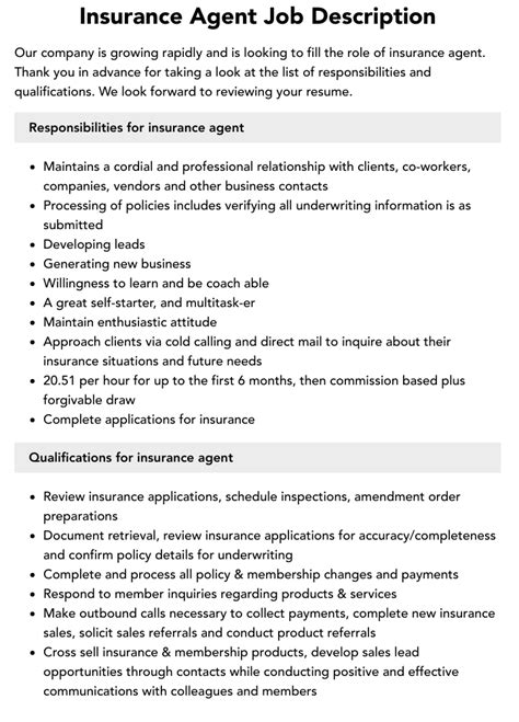 insurance agent job description