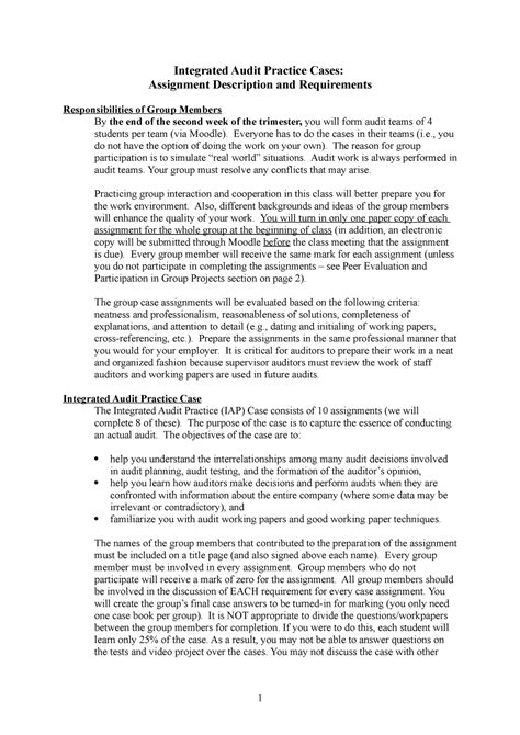 integrated audit practice case 5th edition assignment 1 Doc