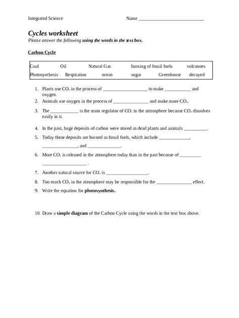 integrated science cycles worksheet answers PDF