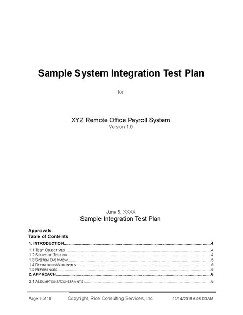 integration test plan document PDF