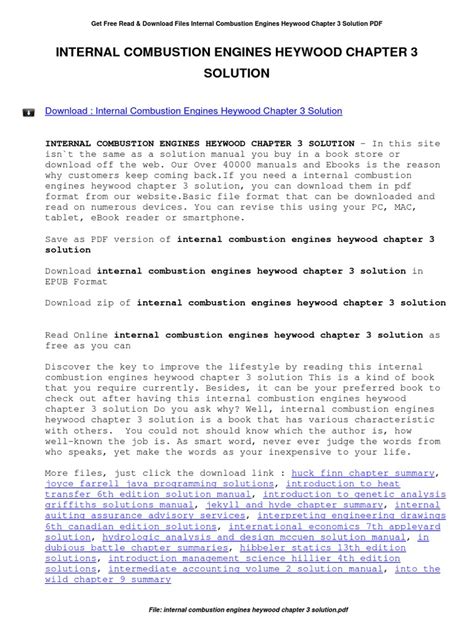 internal combustion engines heywood problem 3 5 solution Kindle Editon