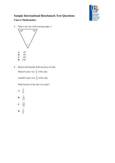 international benchmark test sample papers class 8 PDF