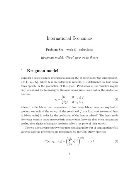 international economics krugman problem solutions PDF