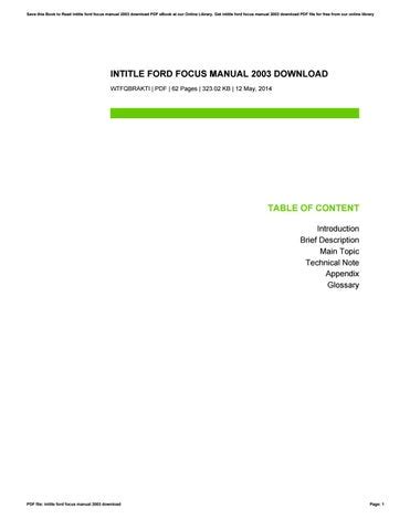 intitle ford focus manual 2003 download Kindle Editon