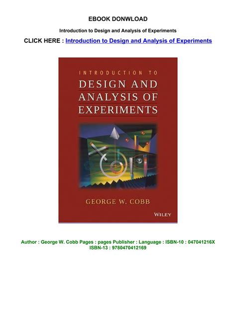 introduction to design and analysis of experiments cobb pdf Epub