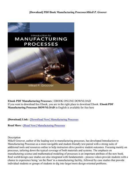introduction to manufacturing processes mikell p groover solution Epub