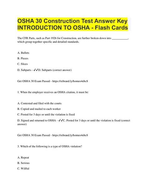 introduction to osha 30 hour lesson 1 quiz answers online PDF