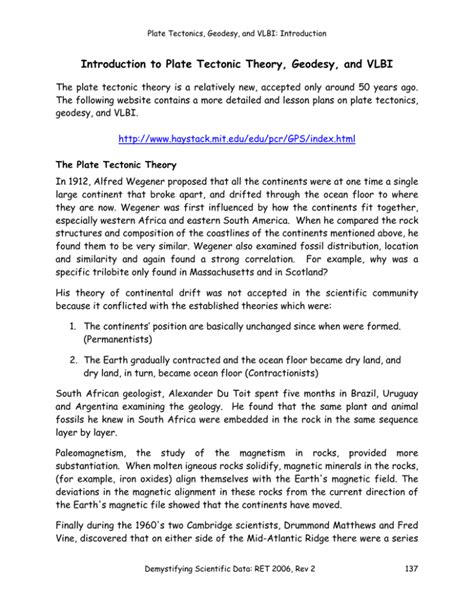 introduction to plate tectonic theory geodesy and Reader