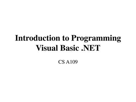 introduction to programming with visual basic net Reader