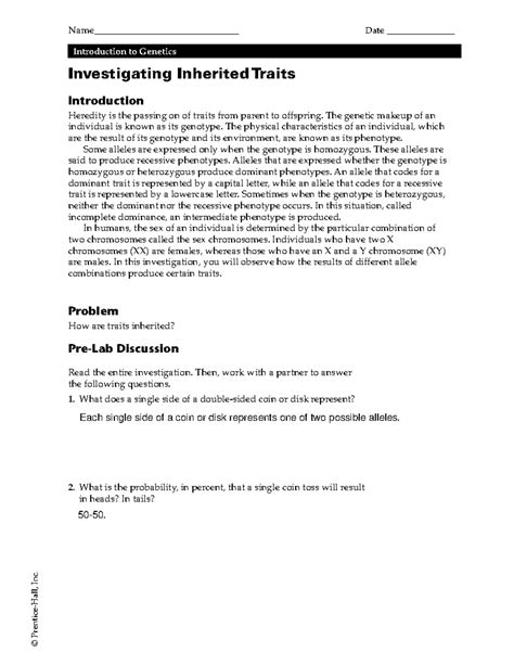 investigating inherited human traits lab answer key Reader