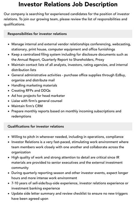 investor relations job