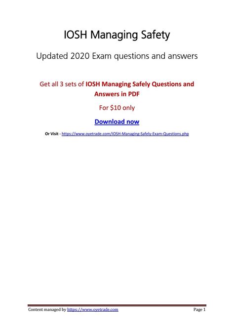 iosh managing safely exam questions answers PDF