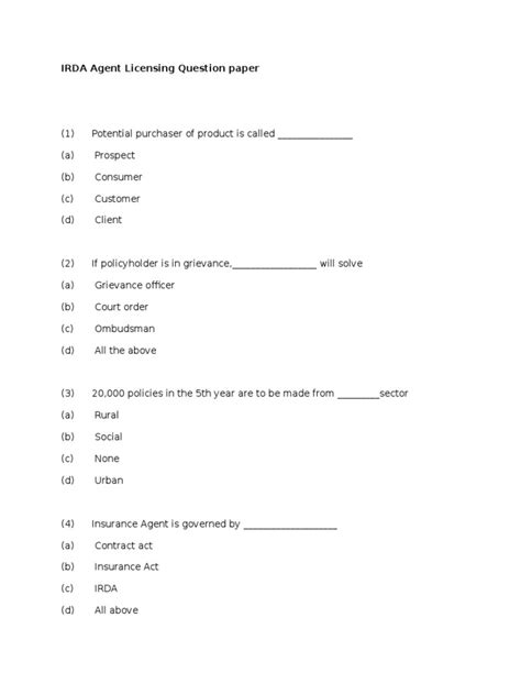 irda lic agent exam paper Doc