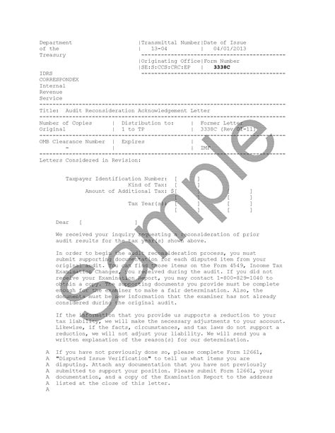 irs eic reconsideration sample letter PDF