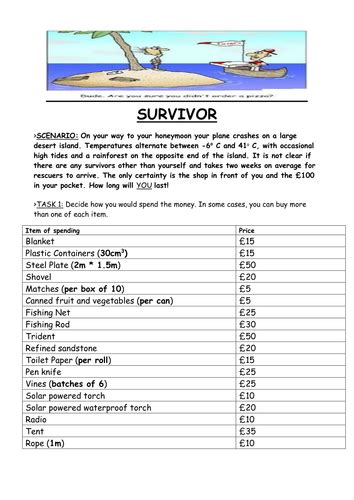 island survival worksheet sitesalive Doc