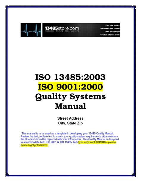 iso 13485 manual procedures pdf Epub