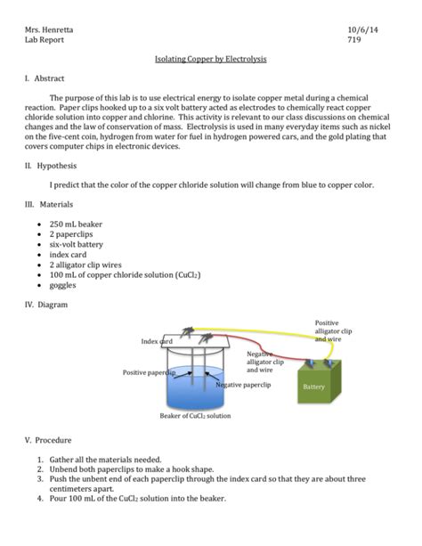 isolating copper by electrolysis skill lab answers Epub