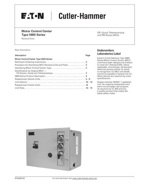 ite series 5600 motor control center manual Kindle Editon