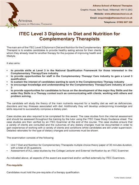 itec level 3 diploma in diet and nutrition for pdf Reader