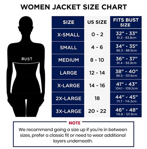 Jacket Size Chart Women S
