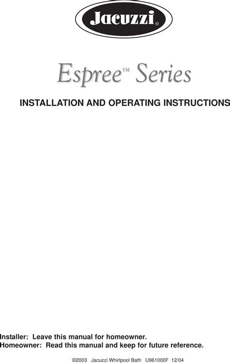 jacuzzi espree owners manual Epub