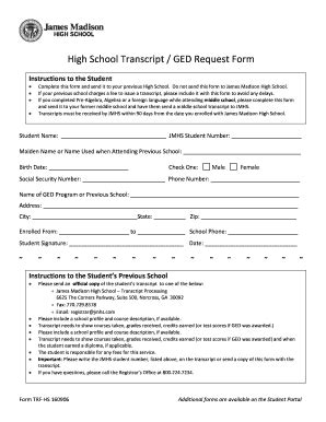 james madison high school transcript request