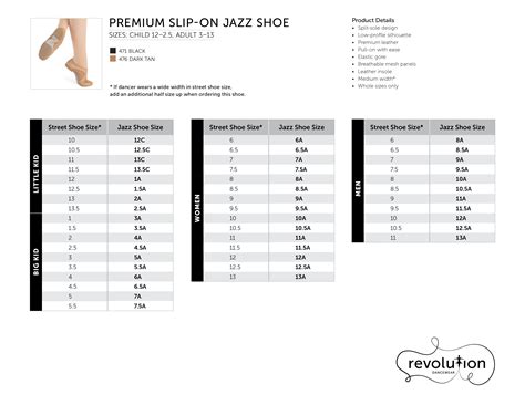 jazz shoe size guide