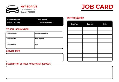 job card sample automobile workshop Kindle Editon