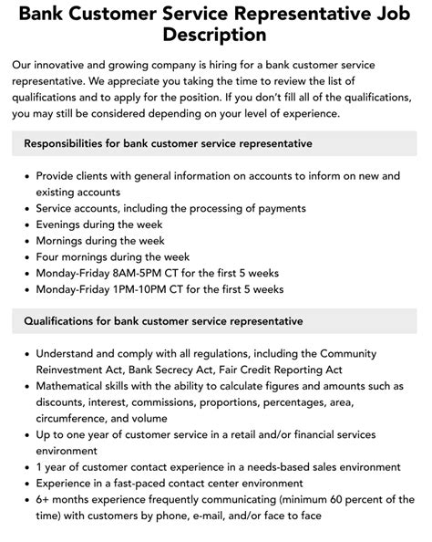 job description for bank customer service rep pdf Doc