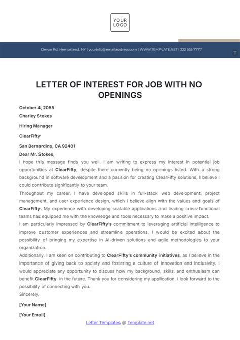 Job Interest Letter Template