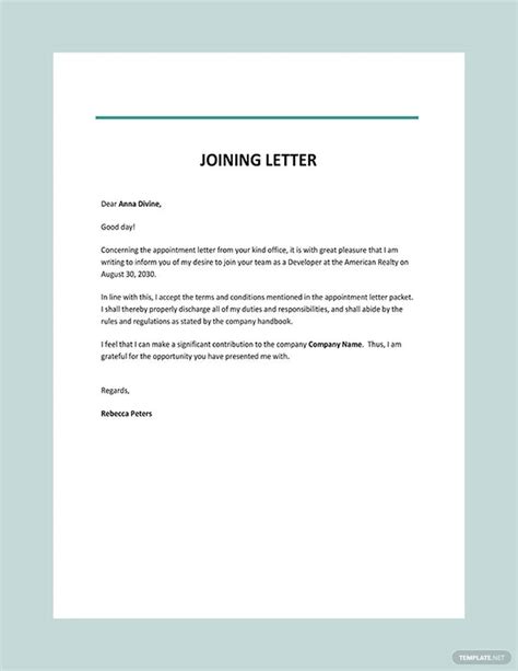job joining letter sample Doc