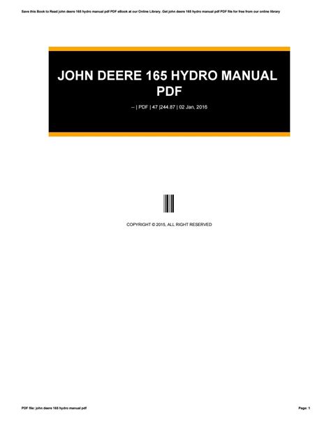 john deere 165 hydro manual PDF