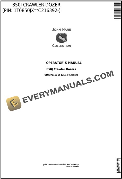 john deere 850 dozer operator manual PDF